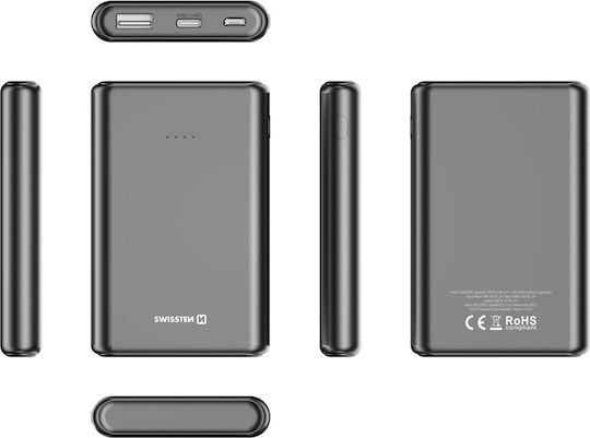 Swissten Power Bank 5000mAh 10W with USB-A Port and 2 USB-C Ports Black view 2