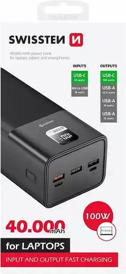 Swissten Power Bank 40000mAh 100W with 3 USB-A Ports and USB-C Port Quick Charge 3.0 Black view 5