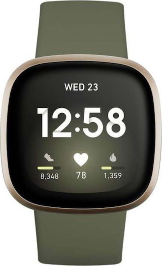 Fitbit Versa 3 Waterproof Smartwatch with Heart Rate Monitor (Olive / Soft Gold Aluminum) view 4