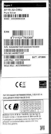 Acer A115-32-C68J 15.6" FHD (Celeron Dual Core-N4500/4GB/128GB Flash Storage/W11 S) Pure silver (GR Keyboard) vue 4