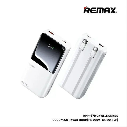 Remax Power Bank 10000mAh 22.5W with USB-A Port and USB-C Port White view 2