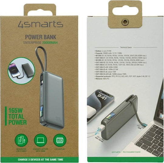 4Smarts Enterprise Power Bank 20000mAh 165W with 2 USB-A Ports and USB-C Port Space Gray vue 3