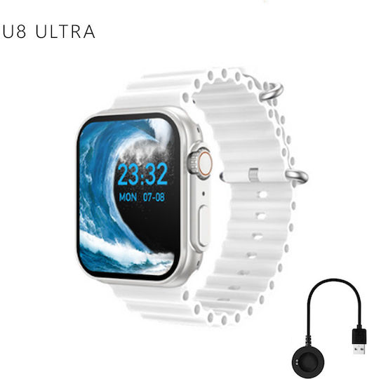 U8 Ultra 45mm Smartwatch with Heart Rate Monitor (White)