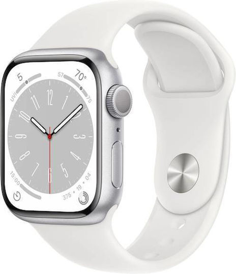 Apple Watch Series 8 Aluminium 45mm Waterproof with Heart Rate Monitor (Silver with White Sport Band) view 2