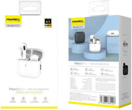 Pavareal V12 Earbud Bluetooth Handsfree Earphones with Charging Case White view 1