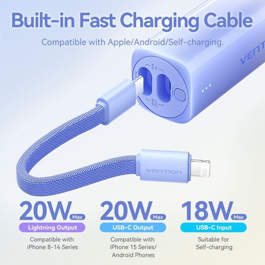Vention FHWL0 Power Bank 5000mAh 20W with USB-C Port Blue view 4