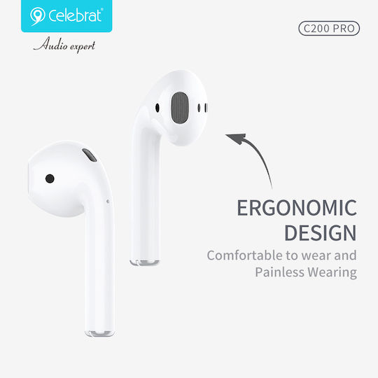 Celebrat C200 Pro Earbud Bluetooth Handsfree Earphones with Charging Case White view 6