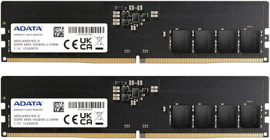 Adata 64GB DDR5 RAM with 2 Modules (2x32GB) and 4800 Speed for Desktop (AD5U480032G-DT) view 1