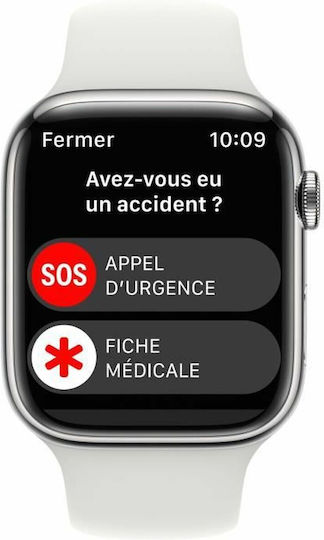 Apple Watch Series 8 Cellular Stainless Steel 45mm Waterproof with eSIM and Heart Rate Monitor (Silver with White Sport Band) view 3