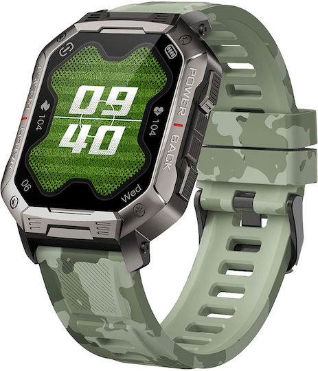 DAS.4 SG35 Smartwatch with Heart Rate Monitor (Black Case / Camo Green Silicone Strap) view 4