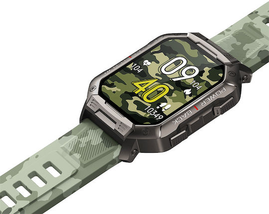DAS.4 SG35 Smartwatch with Heart Rate Monitor (Black Case / Camo Green Silicone Strap) view 6