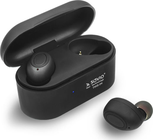 Savio TWS-04 In-ear Bluetooth Handsfree Earphones with Charging Case Black view 1