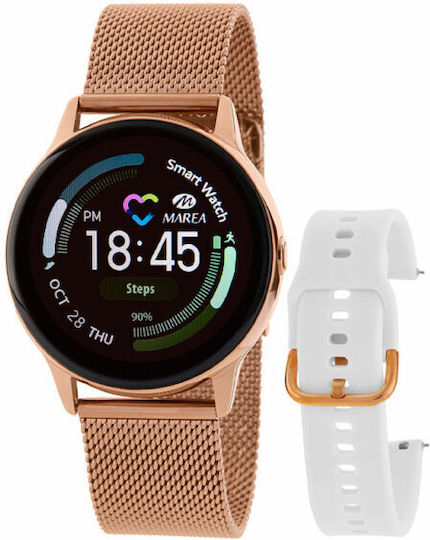 Marea B58008 39mm Smartwatch with Heart Rate Monitor (Rose Gold & White Silicone Strap) view 4