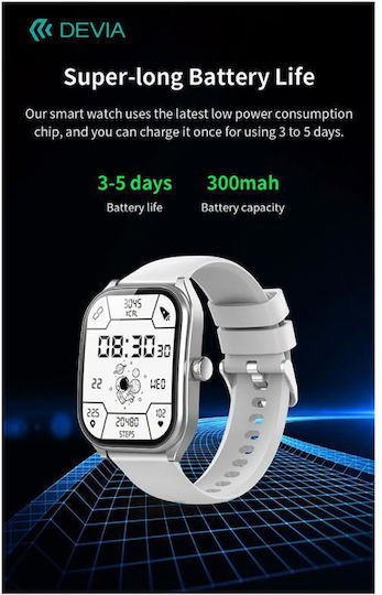 Devia WT4 52mm Smartwatch with Heart Rate Monitor (Silver) view 2