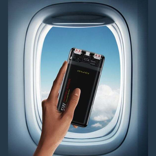 Awei Power Bank 10000mAh 22.5W with 2 USB-A Ports and USB-C Port Black view 4