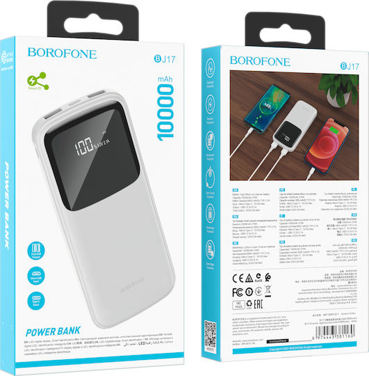 Borofone BJ17 Power Bank 10000mAh with 2 USB-A Ports White view 4