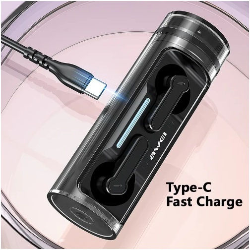 Awei T77 Earbud Bluetooth Handsfree Earphones with Charging Case Black view 2