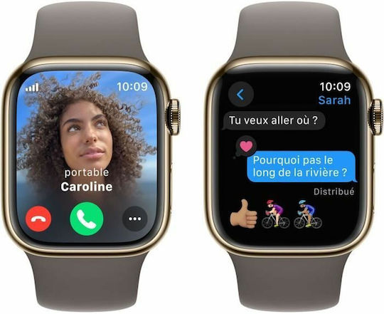 Apple Watch Series 9 Cellular Stainless Steel 41mm Waterproof with eSIM and Heart Rate Monitor (Gold with Clay Sport Band (S/M)) view 5