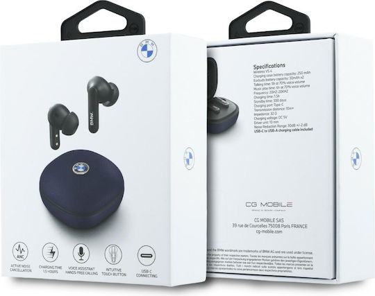 BMW Leather Metal Logo In-ear Bluetooth Handsfree Headphones with Blue Charging Case view 6