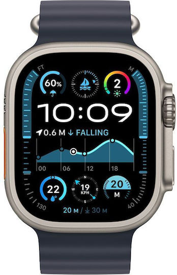 Apple Watch Ultra 2 Titanium 49mm Waterproof with eSIM and Heart Rate Monitor (Natural with Navy Ocean Band) view 1