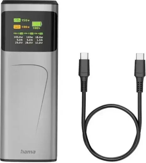 HAMA High Power 24000mAh 150W with USB-A Port and 2 USB-C Ports Quick Charge 3.0 Gray view 4