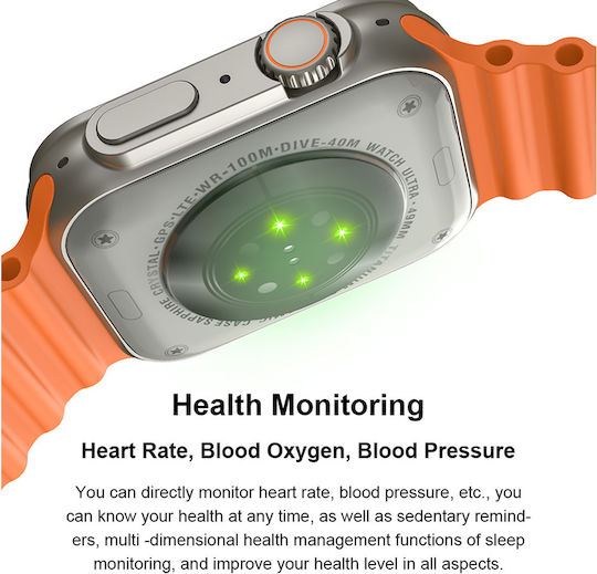 U8 Ultra 45mm Smartwatch with Heart Rate Monitor (Orange) view 3