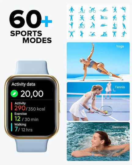 Tensky ID208 Smartwatch with Heart Rate Monitor (Light Blue) view 2