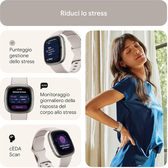 Fitbit Sense 2 Aluminium Waterproof Smartwatch with Heart Rate Monitor (Silver / White) view 8