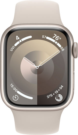 Apple Watch Series 9 Aluminium 41mm Waterproof with Heart Rate Monitor (Starlight with Starlight Sport Band (M/L)) view 2