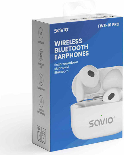 Savio TWS-01 PRO In-ear Bluetooth Handsfree Earphones with Charging Case White view 5