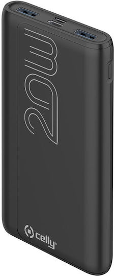 Celly Power Bank 10000mAh 20W with 2 USB-A Ports and USB-C Port Power Delivery Black
