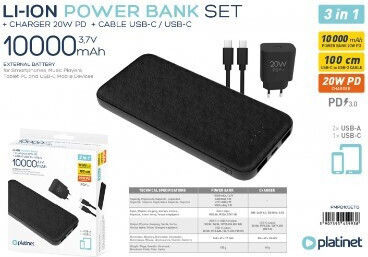 Platinet PMPB10SETB Power Bank 10000mAh 20W with 2 USB-A Ports Power Delivery Black