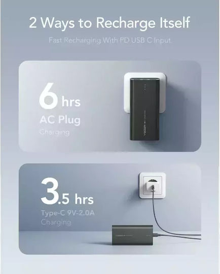 Veger ACE100 Power Bank 10000mAh 20W with 2 USB-A Ports and USB-C Port Power Delivery / Quick Charge 3.0 Black view 3