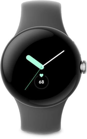 Google Pixel Watch LTE Stainless Steel 41mm with eSIM and Heart Rate Monitor (Polished Silver case/Charcoal Active band)