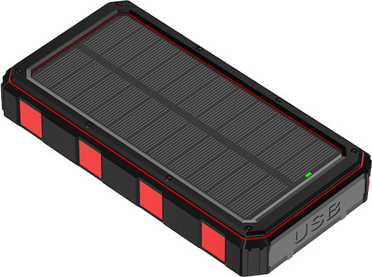 Solar Power Bank 20000mAh with 2 USB-A Ports and 2 USB-C Ports Black-Red Edition