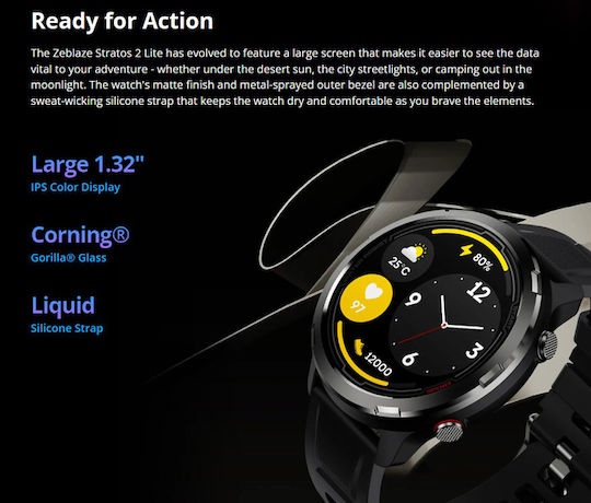 Zeblaze Stratos 2 Lite 47mm Waterproof Smartwatch with Heart Rate Monitor (Black) view 4