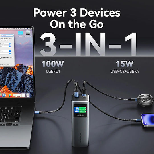 Vention FKE Power Bank 27000mAh 140W with USB-A Port and 2 USB-C Ports Gray vista 2