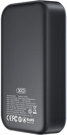 XO PR232GR Power Bank 10000mAh 22.5W with USB-A Port and USB-C Port Quick Charge 2.0 / Quick Charge 3.0 Black vue 3