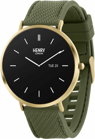 Henry London Smart Stainless Steel 43mm Smartwatch with Heart Rate Monitor (Gold & Forest Silicone) view 1