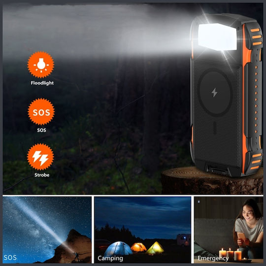 4Smarts Rugged Titanpack Ultimag Solar MagSafe Power Bank 20000mAh 15W with USB-A Port and USB-C Port Power Delivery / Quick Charge 3.0 Black/Orange view 4