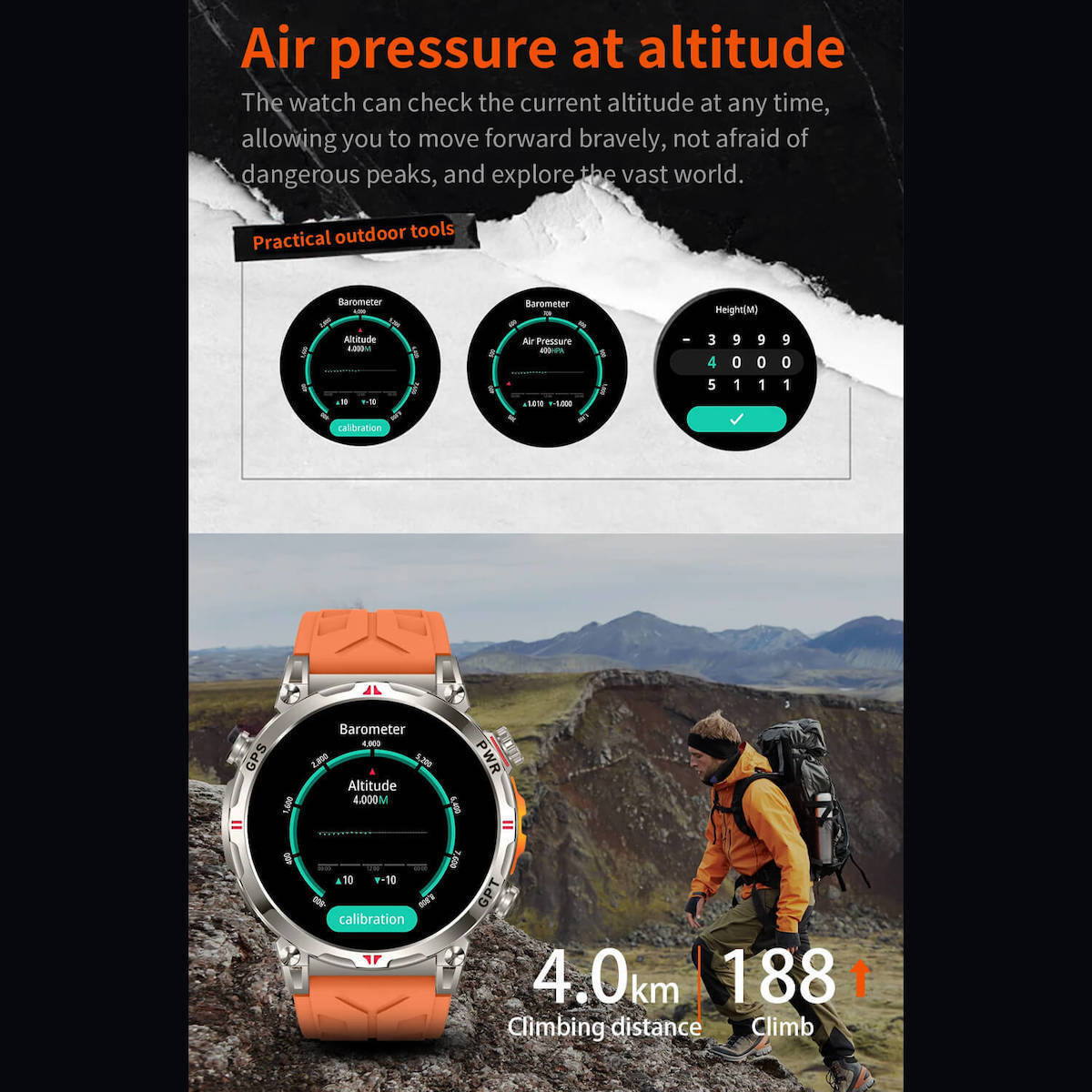 Microwear KC93 Smartwatch with Heart Rate Monitor (Orange) view 8