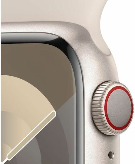 Apple Watch Series 9 Aluminium 41mm Waterproof with eSIM and Heart Rate Monitor (Starlight with Starlight Sport Band (S/M)) view 6