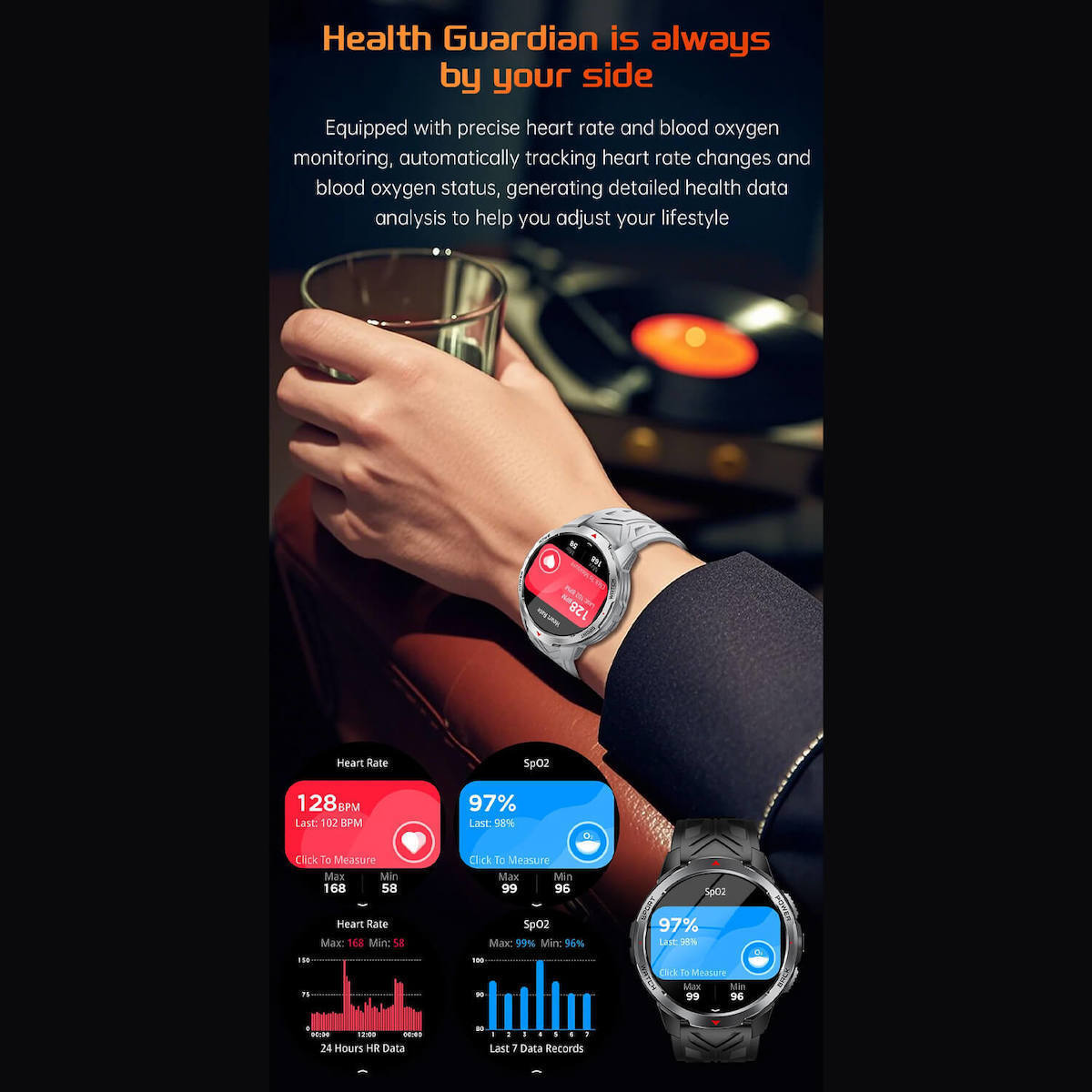 Microwear KT88 Smartwatch with Heart Rate Monitor (Grey Silicone) view 4