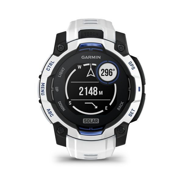 Garmin Instinct 3 Solar Aluminium 45mm Waterproof Smartwatch with Heart Rate Monitor (Whitestone and Blue Limited Edition) view 1