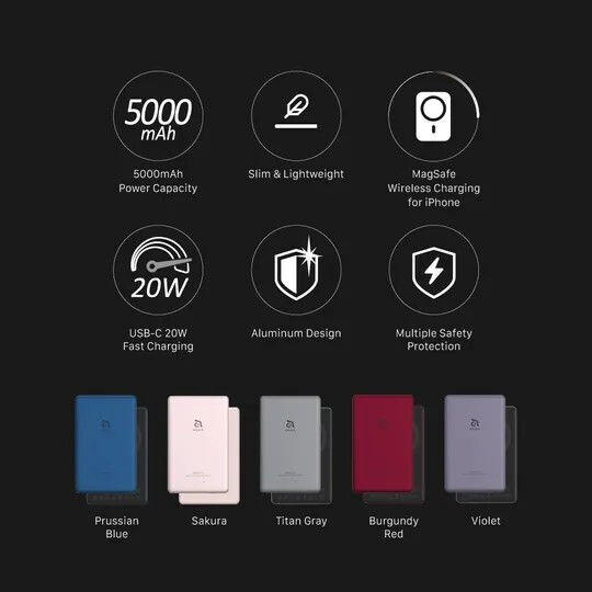 Adam Gravity C5 MagSafe Power Bank 5000mAh 20W with USB-C Port Red view 4