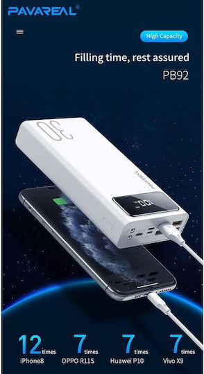 Pavareal PB-92 Power Bank 30000mAh with 4 USB-A Ports and USB-C Port White view 7