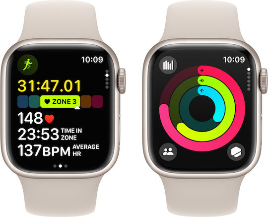 Apple Watch Series 9 Aluminium 41mm Waterproof with Heart Rate Monitor (Starlight with Starlight Sport Band (M/L)) view 8