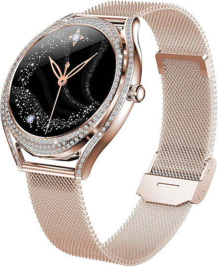 V66 1.28inch Bt5.0 Smart Watch Support Heart Rate Sleep Detection Style:steel Strap Gold
