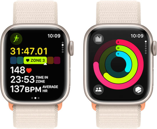 Apple Watch Series 9 Aluminium 41mm Waterproof with Heart Rate Monitor (Starlight with Starlight Sport Loop) Ansicht 8