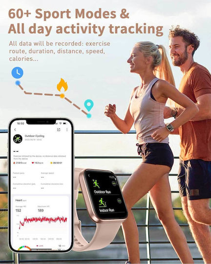 Tensky ID208 Smartwatch with Heart Rate Monitor (Pink) view 5